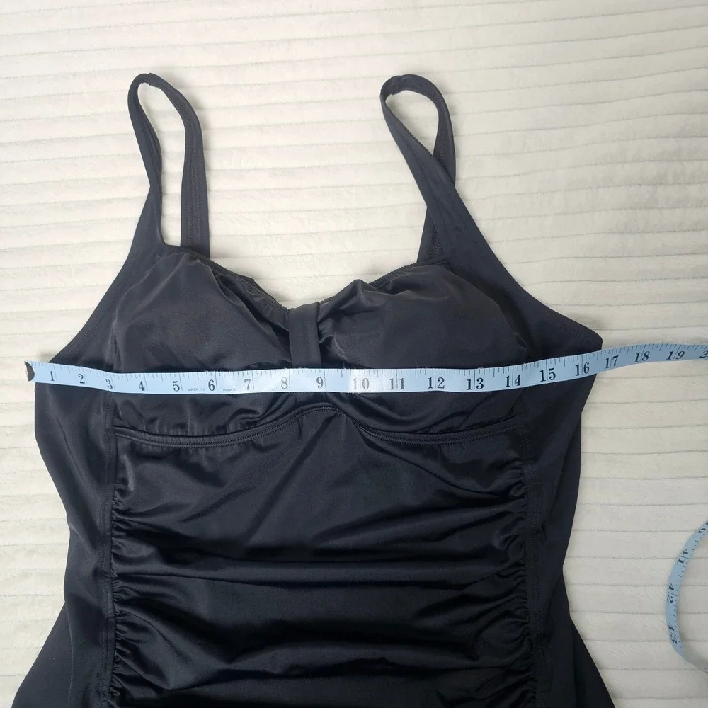Speedo Retro Ruched Bow One Piece Swimsuit Women‎ 18 Black Classic Swim